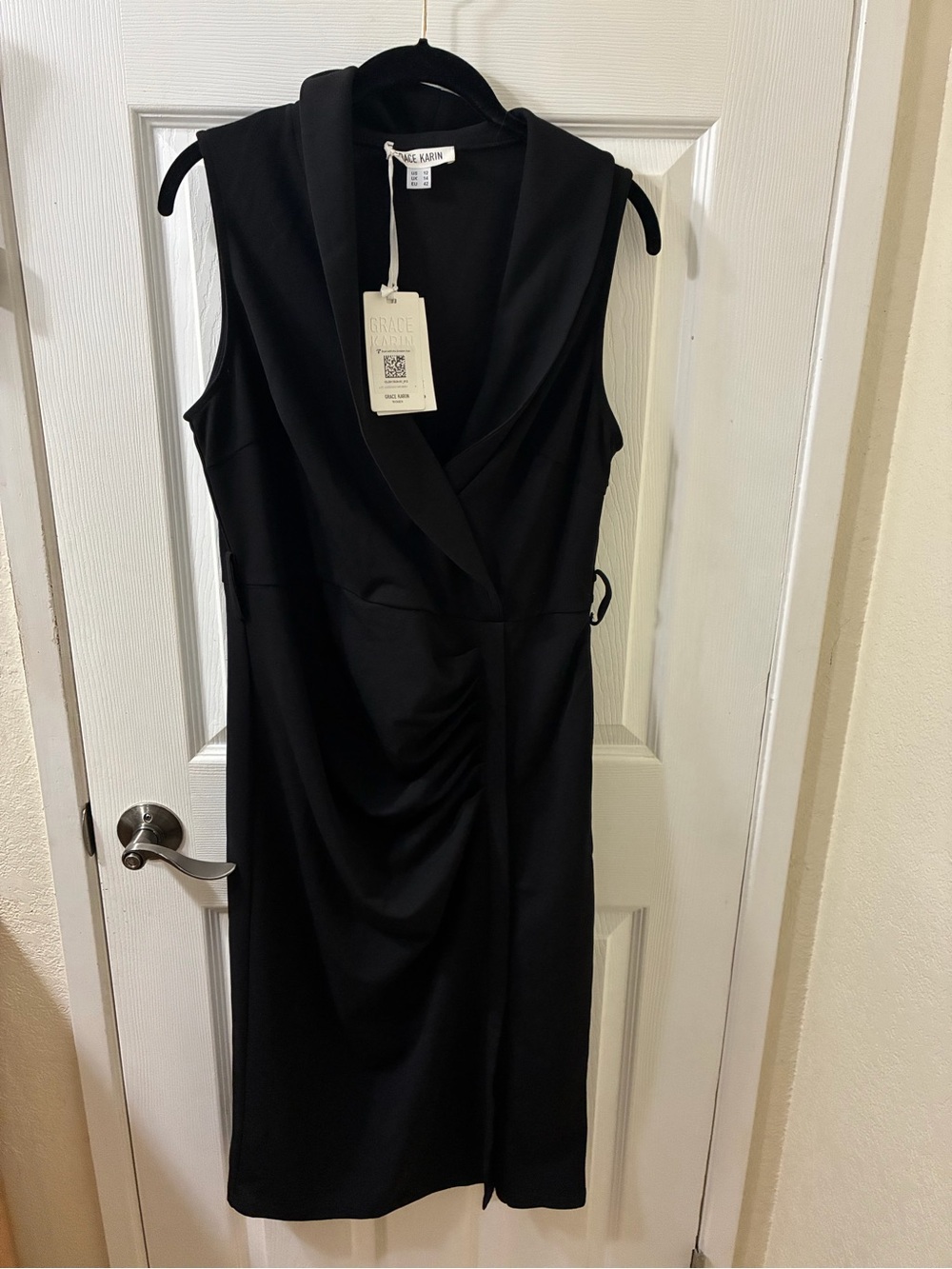 Grace Karin Black Sleeveless Faux Wrap Dress